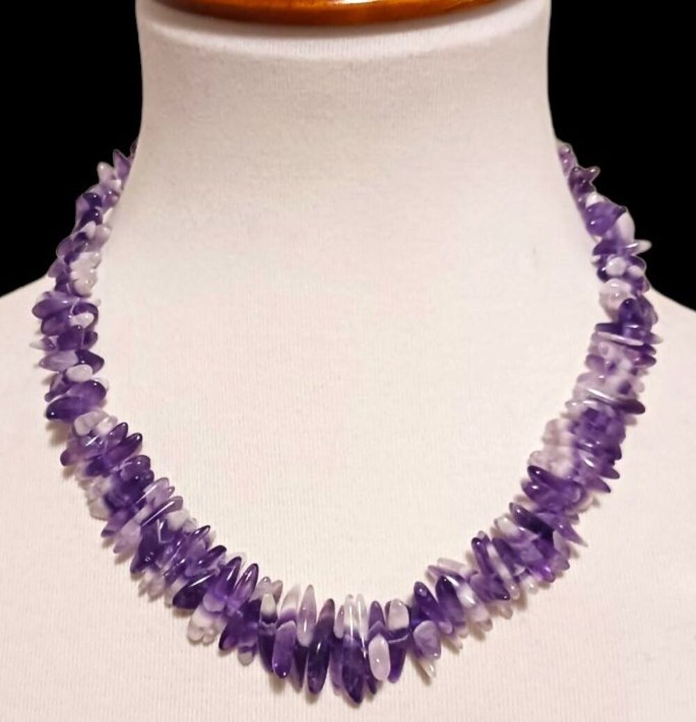 VTG Polished Amethyst Semi Precious Stone Sticks 18" Necklace Sterling Silver
